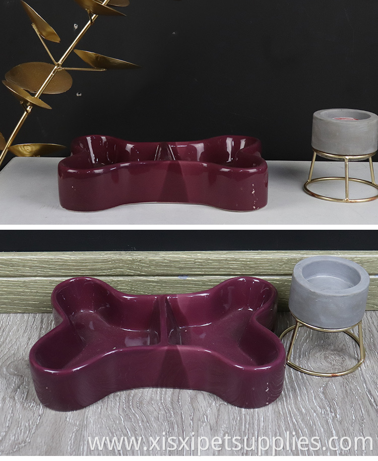 Wholesale Ceramic Dog Bowl Double Hole Pet Feeding Bowl